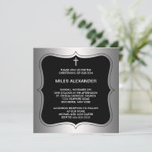 Invitation Elegant Black and Gray Christening (Debout devant)