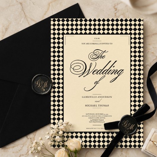 Invitation Elegant Black and Ivory Old Money Style Wedding