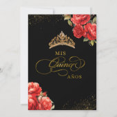 Invitation Elegant Black and Red Roses Gold Quinceanera (Dos)