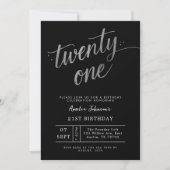 Invitation Elegant Black and Silver Twenty One 21st Birthday (Devant)