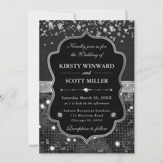 Invitation Elegant Black and Silver with Diamonds Wedding (Devant)