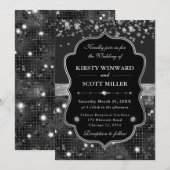 Invitation Elegant Black and Silver with Diamonds Wedding (Devant / Derrière)