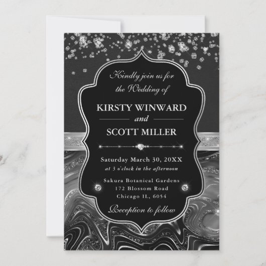 Invitation Elegant Black and Silver with Diamonds Wedding (Devant)