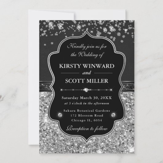 Invitation Elegant Black and Silver with Diamonds Wedding (Devant)