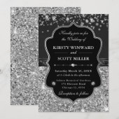 Invitation Elegant Black and Silver with Diamonds Wedding (Devant / Derrière)