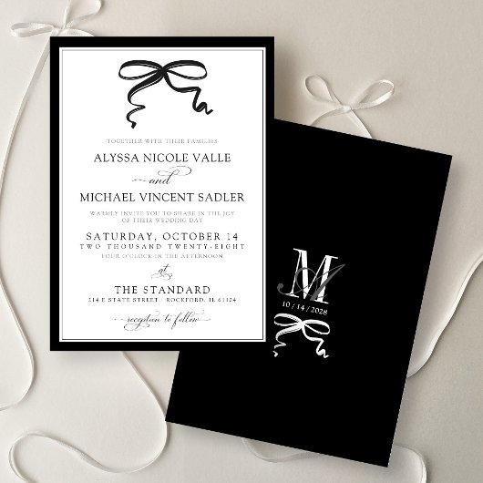Invitation Elegant Black and White Bow Simple Modern Wedding