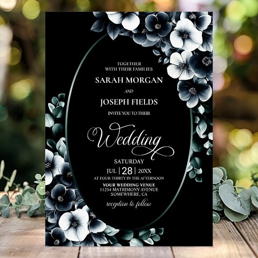 Invitation Elegant Black and White Floral Wedding