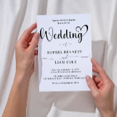 Invitation Elegant Black and White Heart Script Wedding 