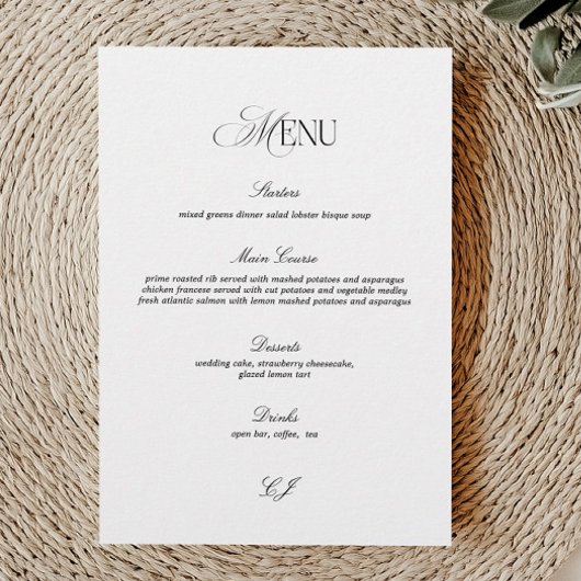 Invitation Elegant Black and White Wedding Menu Card