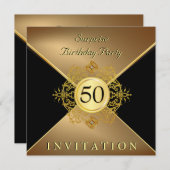 Invitation Élégant Black Black 50e anniversaire Surprise Part (Devant / Derrière)