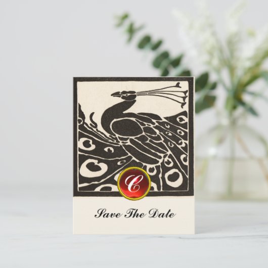 INVITATION ÉLÉGANT BLACK BLACK PEACOCK, ROUGE RUBY GEM MONOGR (Debout devant)