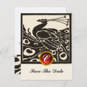 INVITATION ÉLÉGANT BLACK BLACK PEACOCK, ROUGE RUBY GEM MONOGR (Devant / Derrière)