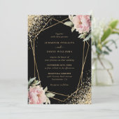 Invitation Elegant Black Blush Pink Peony Geo Gold Wedding (Debout devant)