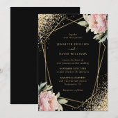 Invitation Elegant Black Blush Pink Peony Geo Gold Wedding (Devant / Derrière)