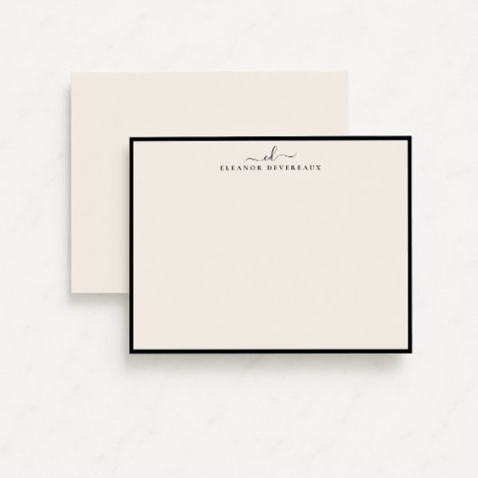 Invitation Elegant Black Border Monogram Note Card