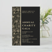 Invitation Élégant Black Botanical Charity Event Gala Party (Debout devant)