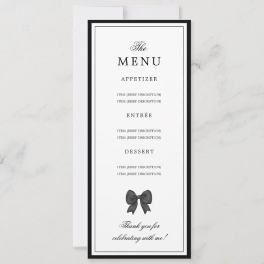 Invitation Elegant Black Bow 16th Birthday Program Menu  (Dos)