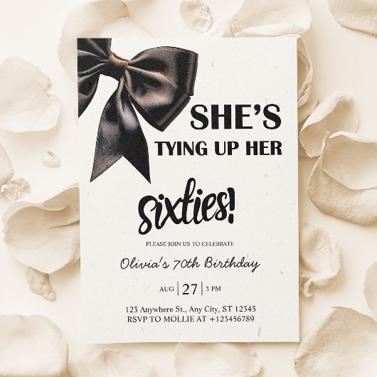 Invitation Elégant Black Bow 70e anniversaire