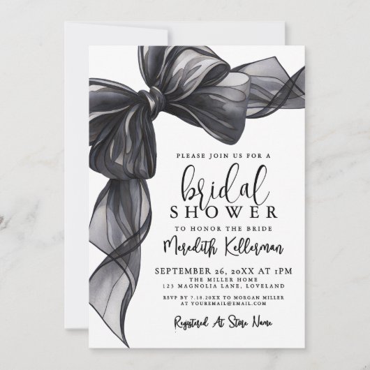 Invitation Elegant Black Bow Bridal Shower (Devant)