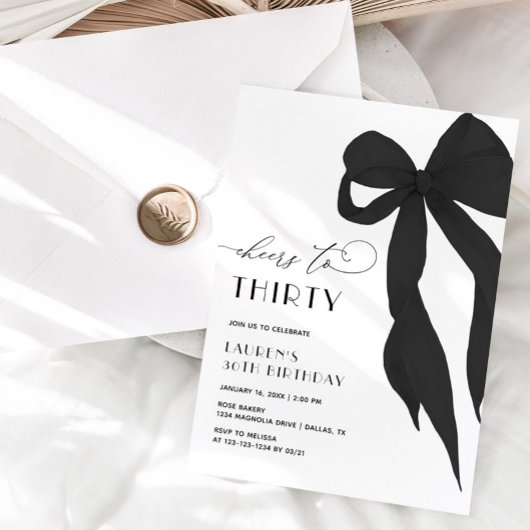 Invitation Elegant Black Bow Cheer To Thirty 30th Birthday