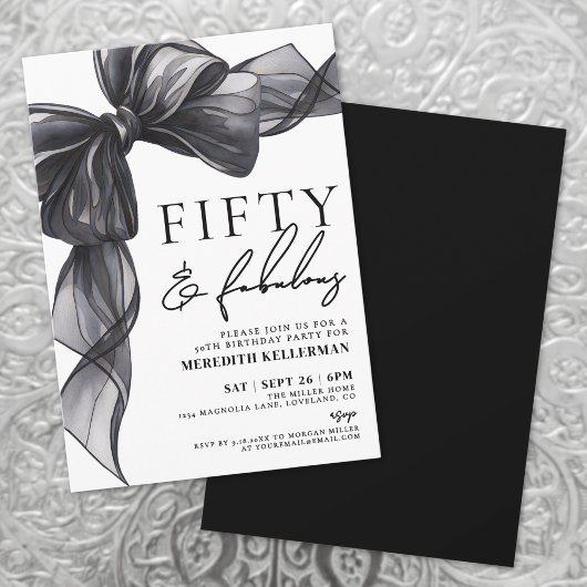 Invitation Elegant Black Bow Fifty & Fabulous 50th Birthday