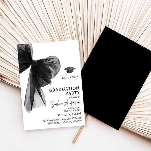 Invitation Elegant Black Bow Graduation Party
