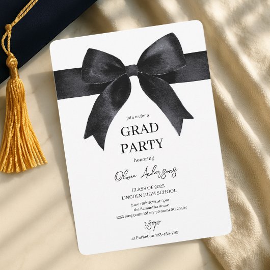 Invitation Élégant Black Bow Graduation Party