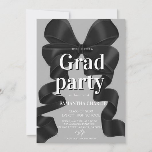 Invitation Élégant Black Bow Graduation Party (Devant)