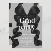 Invitation Élégant Black Bow Graduation Party (Devant / Derrière)