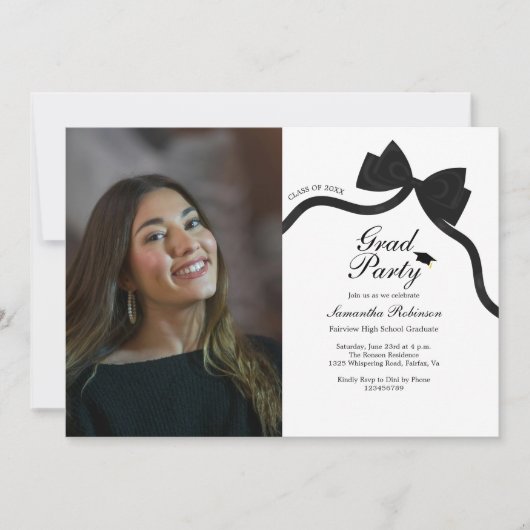 Invitation Élégant Black Bow Graduation Party Photo (Devant)