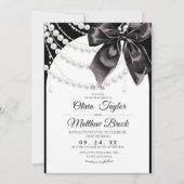 Invitation Elegant Black Bow Pearls Wedding (Devant)