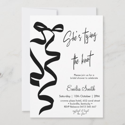Invitation Elegant Black bow tying the knot bridal shower (Devant)