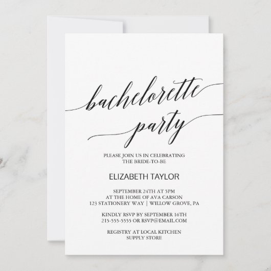 Invitation Élégant Black Calligraphy Bachelorette Party (Devant)