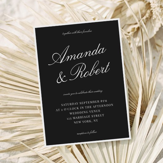 Invitation Elegant Black Calligraphy Old Money Wedding
