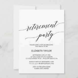 Invitation Élégant Black Calligraphy Retraite Party