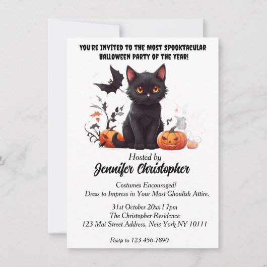 Invitation Elégant Black Cat spectaculaire fête d'Halloween (Devant)