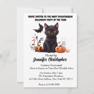 Invitation Elégant Black Cat spectaculaire fête d'Halloween