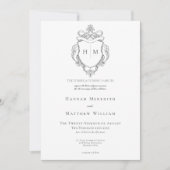 Invitation Elégant Black Chinoiserie Bird & Crest Mariage (Devant)