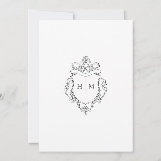 Invitation Elégant Black Chinoiserie Bird & Crest Mariage (Dos)