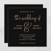 Invitation Elégant Black et Faux Rose Mariage or (Devant / Derrière)