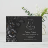 Invitation Elegant Black Floral 65th Birthday Party (Debout devant)