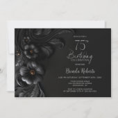Invitation Elegant Black Floral 75th Birthday Party (Devant)