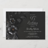 Invitation Elegant Black Floral 95th Birthday Party (Devant)