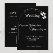 Invitation Elegant Black Floral Arch Typography Wedding (Devant / Derrière)