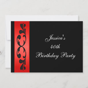 Invitation Elegant Black Floral Bright Red White Party