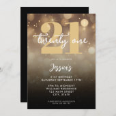 Invitation Elégant Black Gold 21e anniversaire (Devant / Derrière)