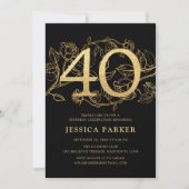 Invitation Elégant Black Gold 40e anniversaire (Devant)