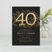 Invitation Elégant Black Gold 40e anniversaire (Debout devant)