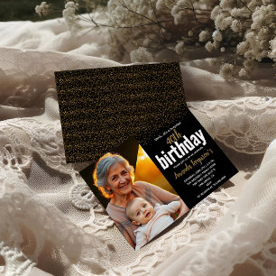 Invitation Elégant Black & Gold 40th Birthday Party photo