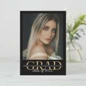 Invitation Elegant Black Gold 4 Photo Graduation Party (Debout devant)